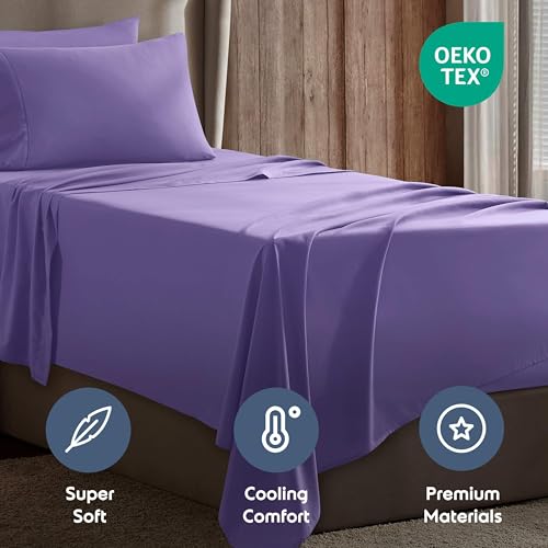 Image of Nestl Twin XL Bed Sheet Set - Lavender - 3-Piece Deep Pocket | Instantly Soft, Night-One Ready (No Wash Required). Fits 16-Inch Deep Pockets, 360-Degree Elastic Grip