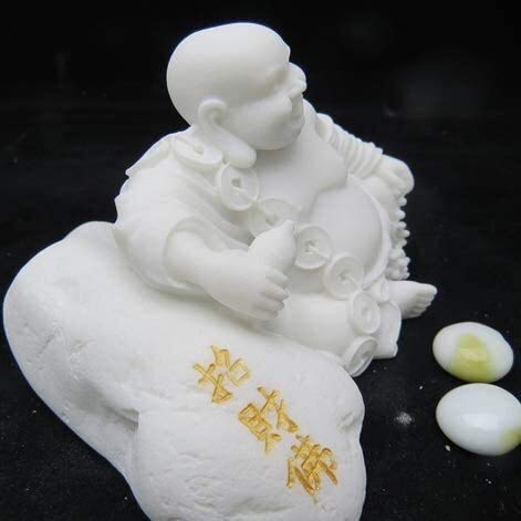 Sculptures de Bouddha riant artisanales en marbre blanc véritable