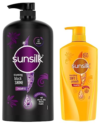 Sunsilk Stunning Black Shine Shampoo 1 L & Sunsilk Nourishing Soft & Smooth Shampoo, Enriched With Natural Oils For Softer And Smoother Hair, 650 ml