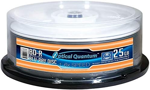 Optical Quantum 25 Pack 6X 25GB BD-R Blu-ray Media Glossy White Inkjet Printable