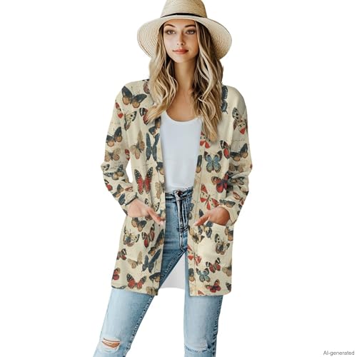 Image of Cardigan Sweaters for Women Long Sleeve Cardigan Soft Drape Open Front Fall Dusters V-Neck Jackets Dressy Loose Coat