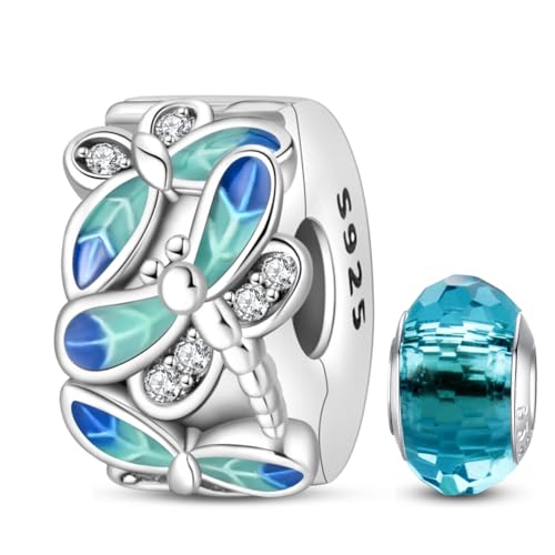 HappyStar 925 de Plata de Ley Clip Charms Stopper Spacer Bead Charms abalorios para pulseras Colgante Compatible Pandora Bracelet (With One Space Bead)