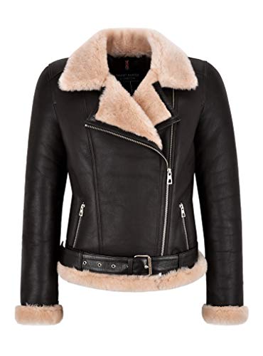 Veste en peau de mouton B3 pour femme en cuir véritable avec fermeture éclair croisée