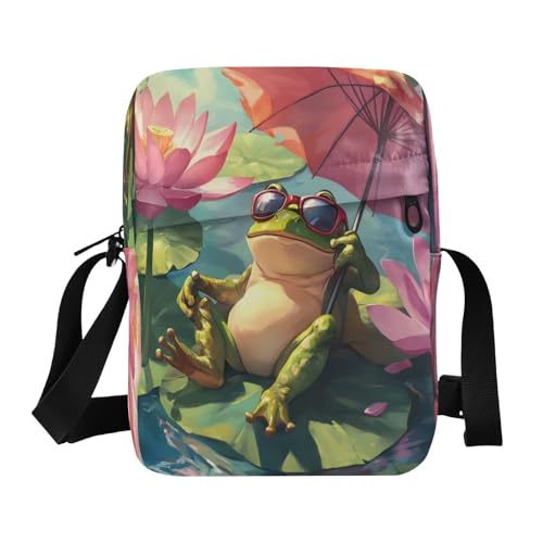 Crossbody Bag Funny Frog Red Umbrella Messenger Bag for Women Men Purse Shoulder Bag Satchel Bag with Adjustable Strap 214B8946