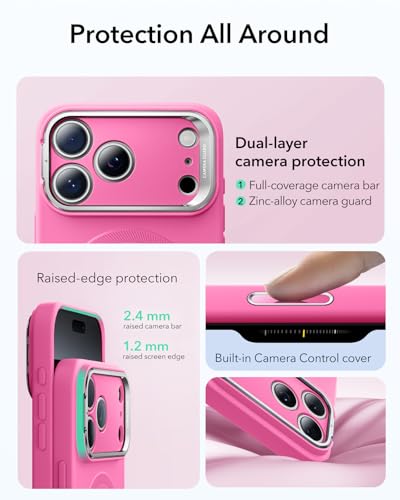 Image of ESR Silicone Case for iPhone 17 Pro, Built-in Camera Stash Stand Compatible with MagSafe, Military-Grade Drop Protection Magnetic Phone Case, Cloud Series, Rosy Pink
