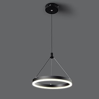 Modern LED Chandelier，Black Pendant Light Fixture with Circular Ring Lig...