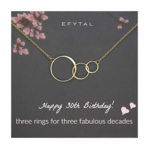 EFYTAL 30th Birthday Gifts for Her, Sterling Silver or Gold Plated 3 Circles Necklace, 30 Year Old Happy Birthday Gift for Women, 30th Best Friend Birthday Gifts for Women, 30th Birthday Decorations