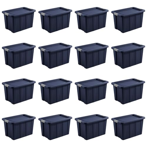 Image of Sterilite 16-Pack Storage Bins with Lids, Heavy Duty Totes, Tuff1, 30 Gallon, Dark Indigo