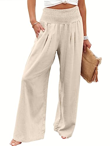 Cegerne Leinenhose Damen Sommer Hose Leicht Leinen Hosen Weites Bein Palazzo Casual Freizeithose Hohe Taille Einfarbig Sommerhose Stoffhose mit...