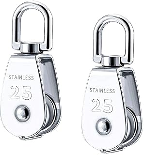VADUDA 2Pcs M25 Single Pulley Block Stainless Steel Pulley Roller Silver Crane Pulley Block 360° Swivel Pulley Block Wheel Loading 150kg/330lbs for Washing Clothes Line indoor Outdoor