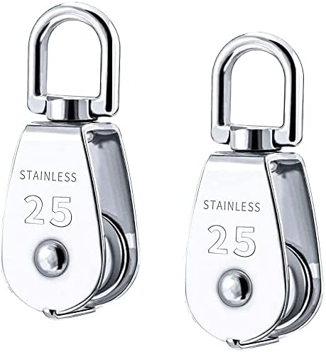 VADUDA 2Pcs M25 Single Pulley Block Stainless Steel Pulley Roller Silver Crane Pulley Block 360° Swivel Pulley Block Wheel Loading 150kg/330lbs for Washing Clothes Line indoor Outdoor