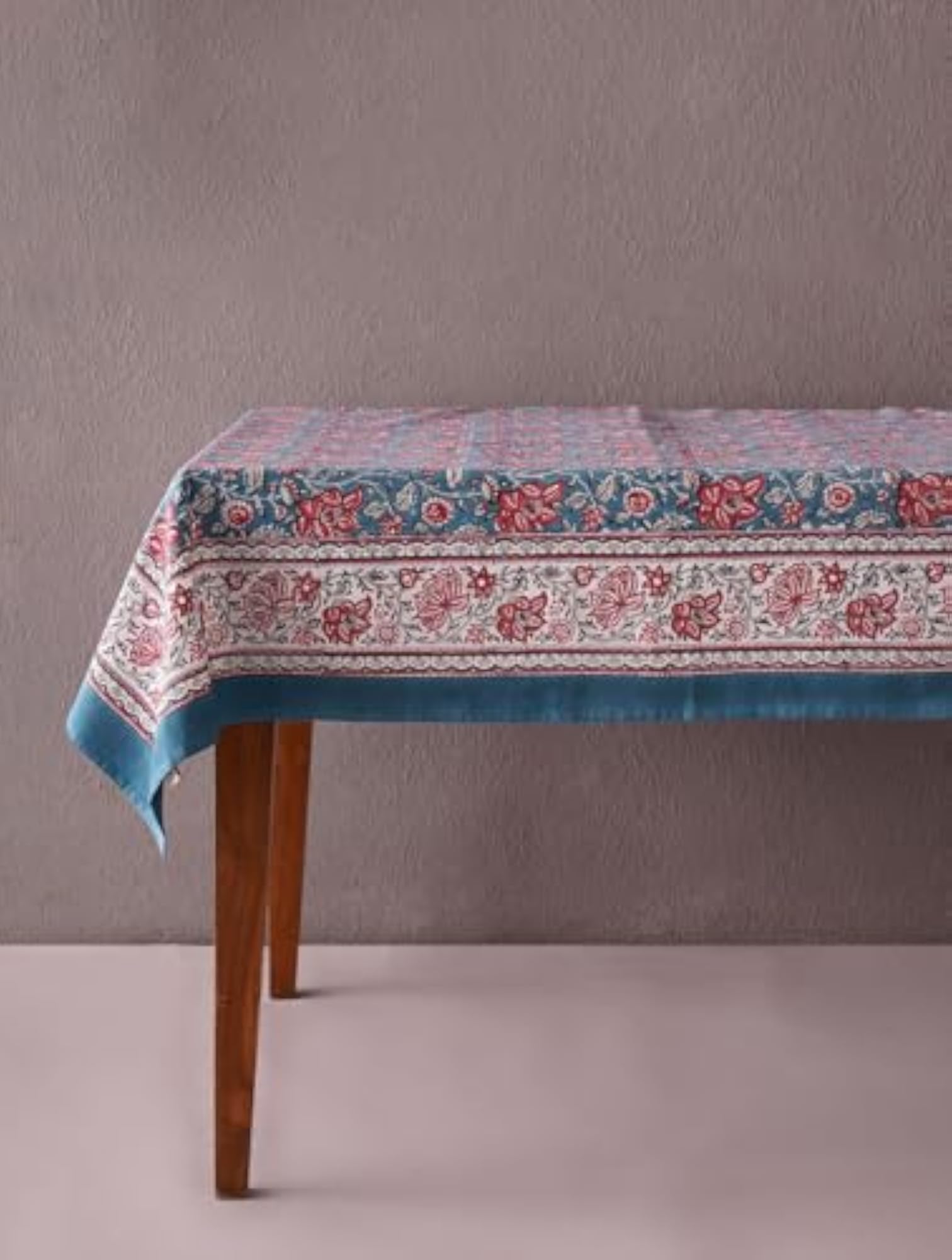 Blue Cotton Block Print Table Cloth, Rectangle