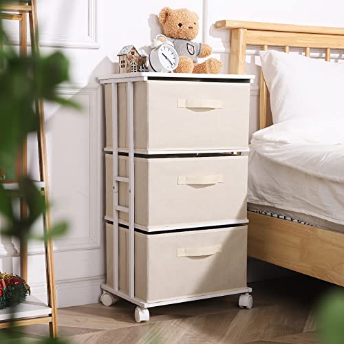 MAX Houser Dresser Tower with 3 Drawers,Fabric Dresser Drawer Organizer Unit,Dresser Chest with Wood Top,Vertical Storage Dresser,Small Dresser for Bedroom,Office-Beige - Thumbnail 2