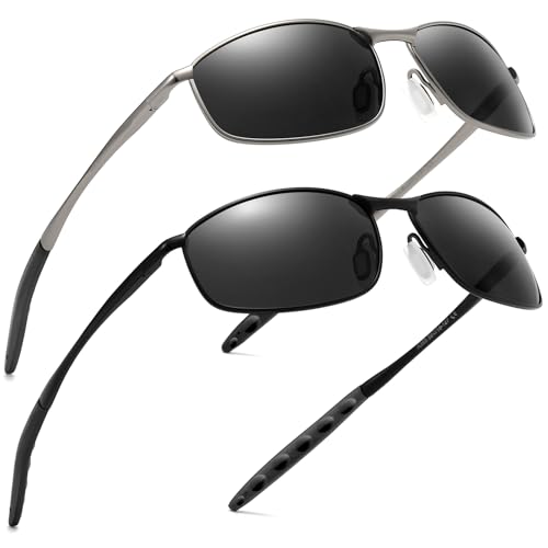 Image of SUNGAIT Mens Narrow Polarized Sunglasses Metal Frame Small Rectangle Retro Durable UV400 Protection
