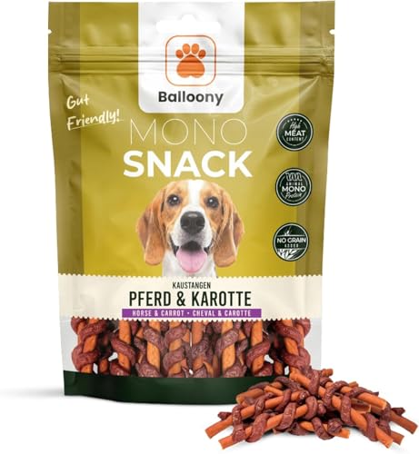 Balloony.pet Monosnack Kaustangen Pferd & Karotte – Natürliche hundeleckerli Pferd für jeden Hund – Luftgetrocknete leckerlies für Hunde (150g)