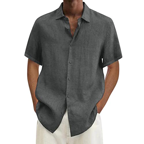 Homme été Hawaii Solide Chemise à Manches Courtes Double Poche col Rabattu Bouton Chemise Vrais Tees Classiques Hommes Haut en Lin Homme Chemise Rugby Surchemise Blanche Homme Coupe Chemise Chem