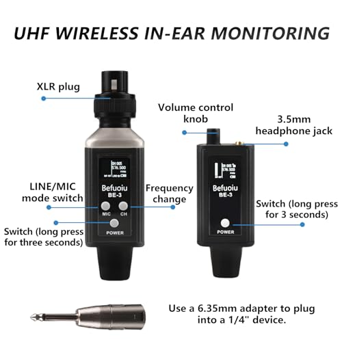 Image of UHF Wireless In Ear Monitor System Metal, Professional Wireless IEM System, 16 Adjustable Channel, Portable Rechargeable Transmitter and bodypack Receiver for Studio, Band Rehearsal, Live Performance
