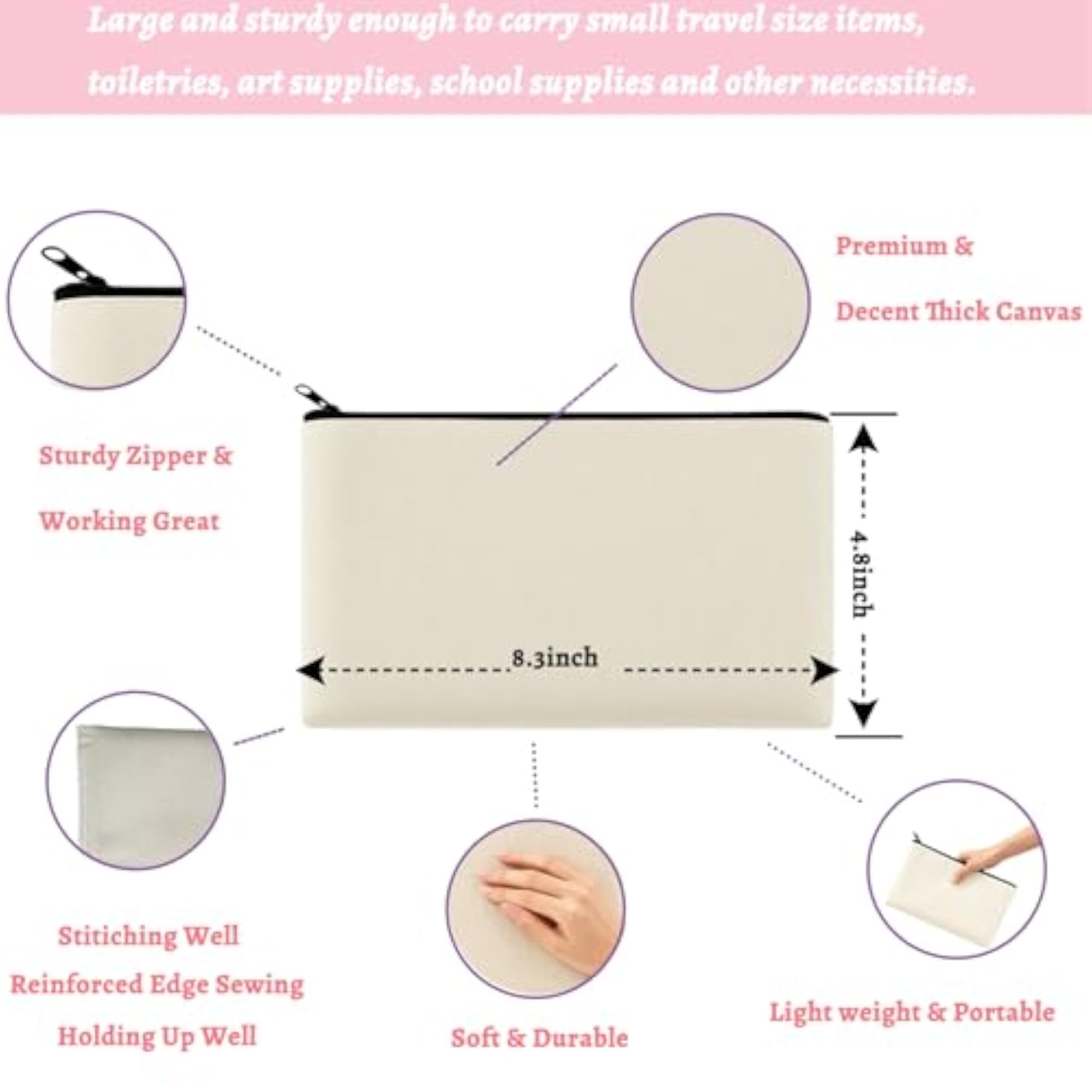 10 Pack Canvas Makeup Cosmetic Bags Pouch