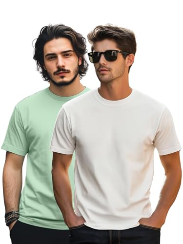 Image of Veirdo Regular Fit Half Sleeves Round Neck Solid Pure Cotton T-Shirt Combo for Men (Pack of 2, Available in S,M,L,XL & 2XL)