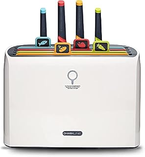 Charmline Smart Chopping Board and Kinfe Set with Holder, 4 Colour Coded Chopping Boards, 4 Knives, Drying Holder Organizer for Kitchen, Smart Home Gadgets
