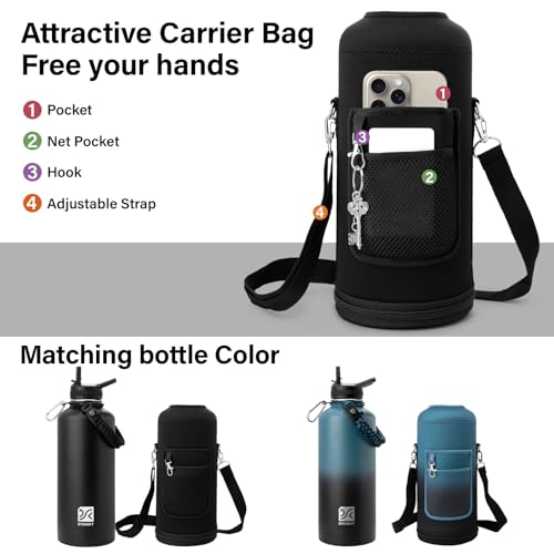 Insulated Water Bottle | Thickened Stainless Steel for Gym and Hiking with Straw, Carrier Bag, Handle Strap | BPA-Free 87 oz