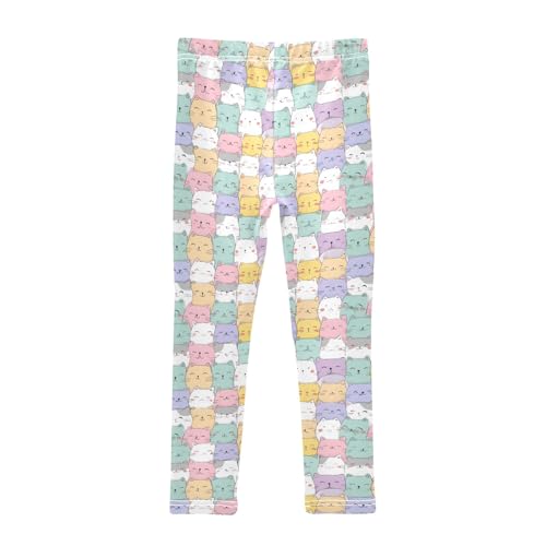 Corlorful Cute Cats Pattern Girls Leggings Kids Yoga Pants Athletic Tights Pants 4-10 Years2