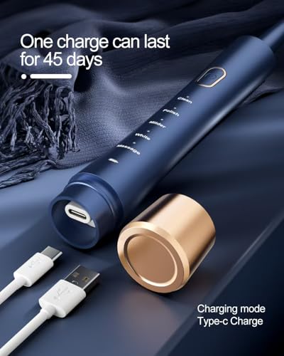 IPX7 Waterproof Sonicare Electric Toothbrush, 2-Hour Fast Charge with Intelligent Time Reminder, 5 Modes, 8 Brush Heads, Travel, Indoor, Outdoor, Blue - Image 5