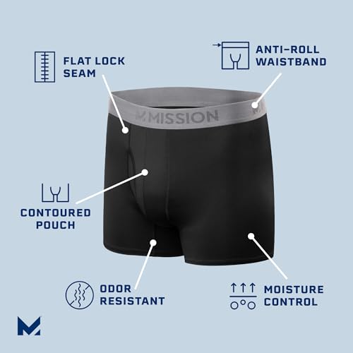 MISSION 5" Performance Jersey Boxer Briefs, Small - 2 Pack - Anti-Roll Waistband - Soft, Moisture-Wicking Fabric2