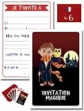 Cartes Invitation Sorcier Magic | TICKY-TACKY | 6 invitations anniversaire Sorcier et 6 enveloppes | Invitations fête Sorcier | Thème anniversaire Sorcier Magic