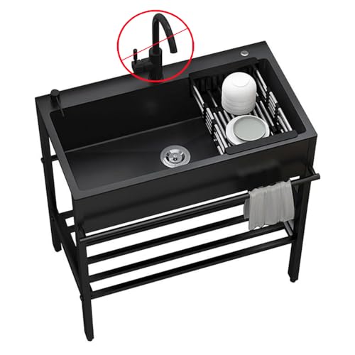 TVT 簡易式 キッチン用流し台 屋外コンパクト流し台 ガーデンシンク コンパクト 簡単取付で手軽設置 工場・農園作業用にも最適 耐腐食ステンレス素材 小スペースで活用可能 屋外洗浄専用シンク (80*45*86cm,シングルスロットステンレス製洗面器+ブ
