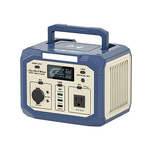 Portable Power Station 300Wh, 110V/350W(Surge 500W)Pure Sine Wave Solar Generator, Battery Bank with AC Outlet, LED Light for Camping Home Use Emergency(Solar Panel Optional)