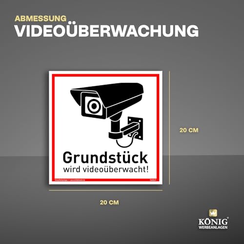 Schild Grundstück wird videoüberwacht! | Alu 20 x 20 cm | stabiles Alu Schild mit UV-Schutz | weiß | Videoüberwachung Kameraüberwachung Kameraüberwacht | Dreifke®
