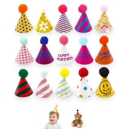eioororriy 15 Pack Party Hats, Birthday Hats For Kids, Pastel Cone Caps With 15 Unique Designs, Lightweight Paper Hats For Birthdays, Holidays, Themed Parties, Photo Shoots, Doll And Pet Accessories