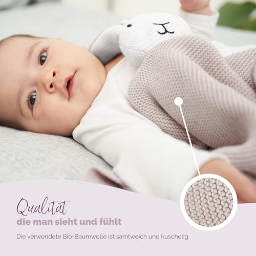 Livella Kuscheltuch „Hase“ mit Söckchen - Reine Bio-Baumwolle – Premium Schmusetuch, Kuscheldecke, Schmusedecke, Strickdecke - Samtweich & atmungsaktiv - Oeko-TEX® Standard 100 und GOTS Zertifiziert