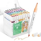 Ohuhu Marqueur Pinceau et pointe fine, 79+1 marqueurs &agrave; alcool &agrave; double pointe pour adultes d&eacute;butants en coloriage, dessin et esquisse, ensemble de marqueurs artistiques d'un excellent rapport quali