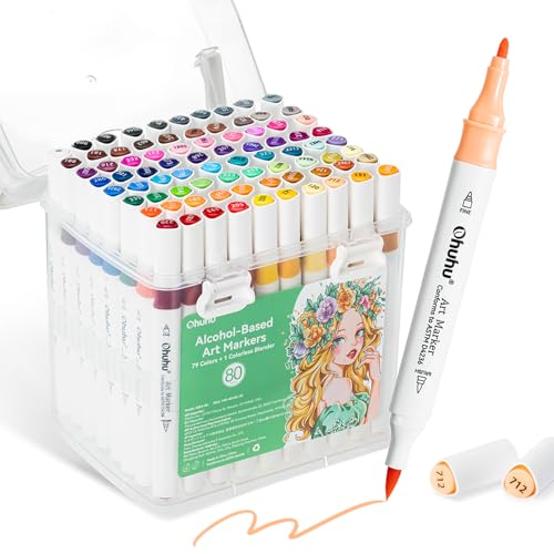 80 Colors: Brush & Fine Art Markers For Beginners Adults Coloring Drawing Dual Tips Alcohol-based Markers Gift Idea With Colorless Blender Storage Case- Great Value Pack