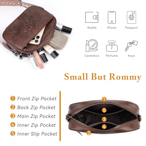 Image of Small Crossbody Purses for Women, Trendy Vegan Leather Crossbody Bag Embossed Travel Shoulder Handbags with Wide Strap