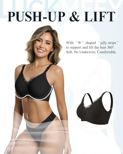 Image of LUCKMEEY Womens Wireless Push Up Bras Sexy V Mesh Supportive Seamless T-Shirt Bra No Underwire (U-Back & Crossback)