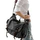 [Upgraded] Vintage Canvas Messenger Bag 13 15.6 17 inches Large Book Laptop Shoulder Bag Women Men New (Black, Large)