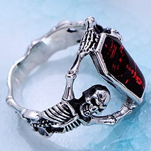 Jude Jewelers Rhodium Plated Gothic Skull Skeleton Created Red Turquoise Halloween Cocktail Party Biker Ring2