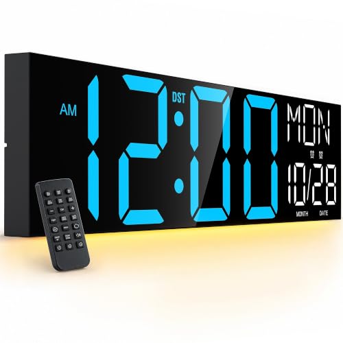 Image of JALL 30 inch Oversized Digital Wall Clock with 7.3-inch Big Numbers, Extra Large Wall Clock with Remote for Church, Giant Wall Clock for Garage, Office, Wall Decor, Blue White