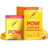 EBOOST POW Natural Pre-Workout Powder | Maximize Workouts & Recover Faster Smoother- Tropical Punch Flavor (15 Packets per Box)