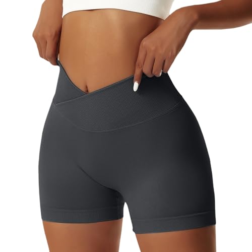 flintronic Pantalones Cortos Mujer Short, Push Up Mallas Deportivo Leggins Cortos Boxer, para Running Yoga Fitness, S, Gris Oscuro