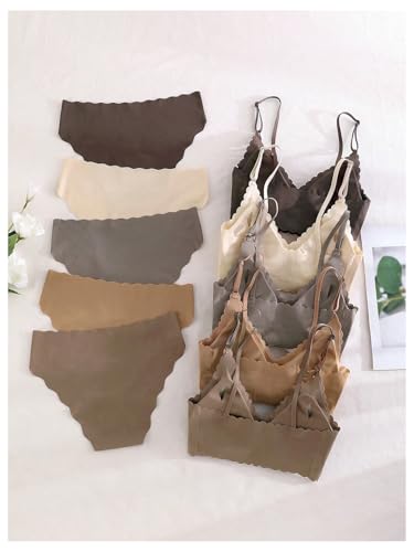 Image of BEAUDRM Women's 5 Pack Seamless Lingerie Sets Scallop Trim Wireless Bralettes No Show Bra and Panty Sets Matching Underwear