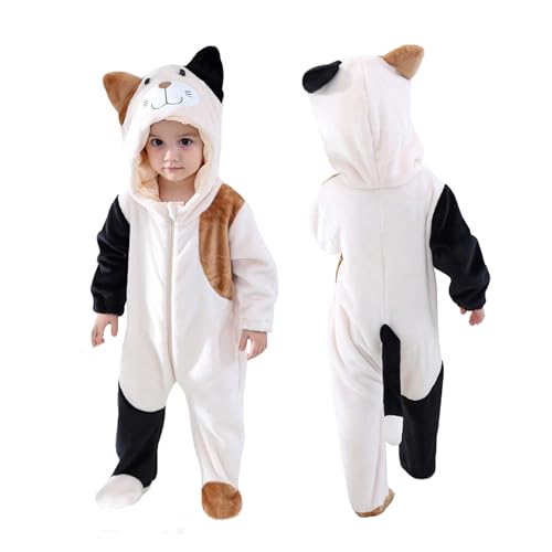 Doladola Baby Katzen kinder kostüm für karneval halloween Tier Jumpsuit für mädchen und Junge(Beige Katze, Größe (Alter 18-24 Monate))