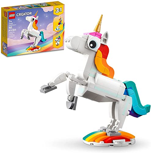 Magical Unicorn Toy That Transforms, Rainbow Animal Figures, Buildable 3-in-1 Set for Grandchildren, Girls and Boys