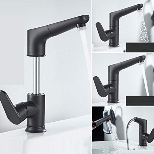 Robinet mitigeur de lavabo avec douchette extractible et flexible noir rétractable - 4