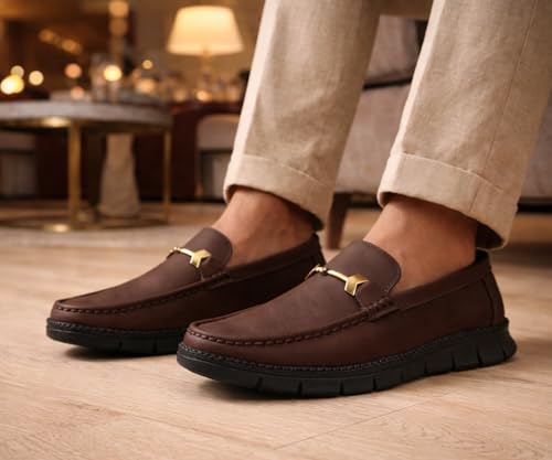 Image of Kraasa Men's Casual Loafers | Synthetic Leather Upper | Comfortable PU Sole | Slip-On Buckle Office, Party Shoes