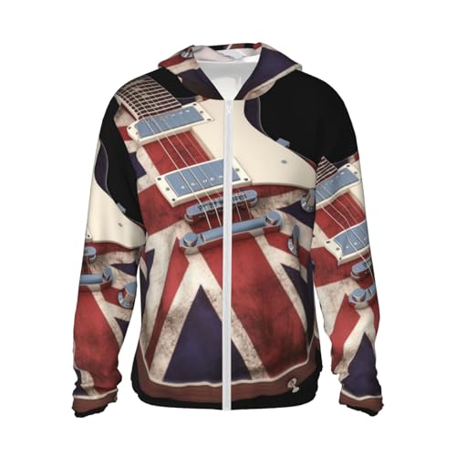 UPF 50+ Light Jacket Full Zip Sun Protection Hoodie for Women Men Long Sleeve Guitar British Flag Sun Shirts