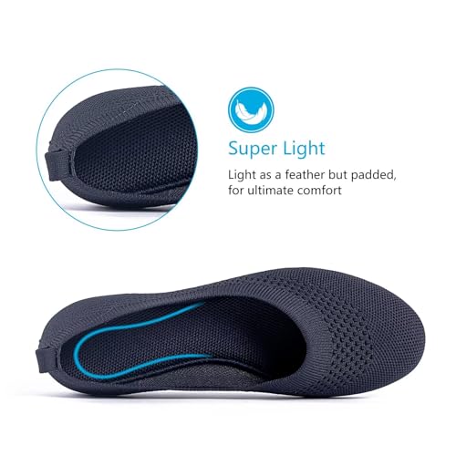 Image of Frank Mully Women's Ballet Flat Shoes Knit Dress Shoes Round Toe Slip On Ballerina Flats for Woman Low Wedge Comfort Soft
